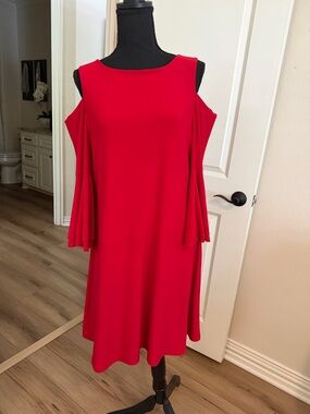 Lauren Ralph Lauren Red Cold-Shoulder Swing Mini Dress